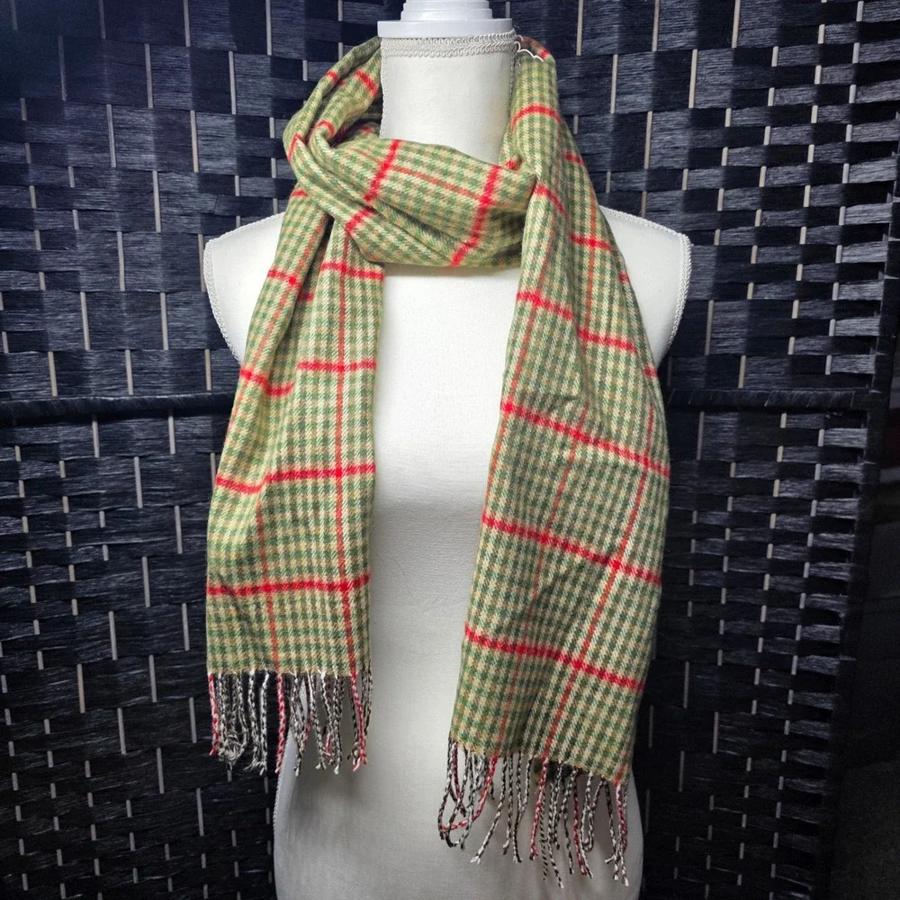 V. Fraas Cashmink Scarf Set Red Plaid Green Houndstooth Made in Germany OS